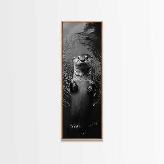 Cute Otter, Wildlife Charm, Animal Portrait, Black White Art, Canvas Print, Kids Room Wall Art, Woodland Nursery, Nature Lover Gift