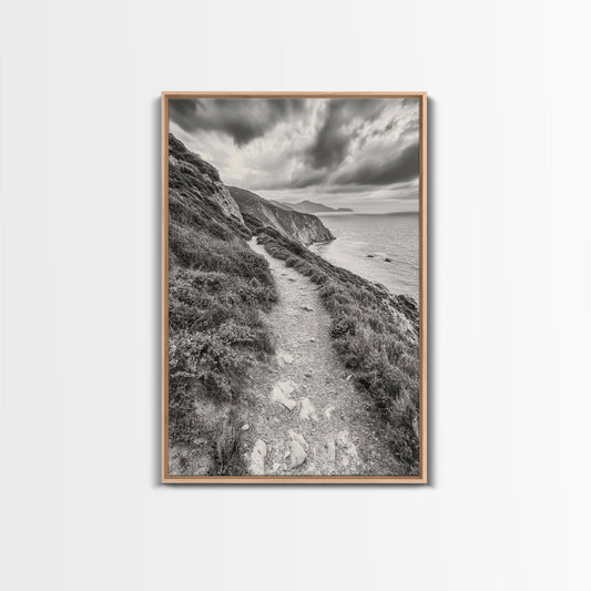 Cliffside Path, Coastal Trail, Ocean Escape, Canvas Print, Moody Landscape Wall Art, Living Room Decor, Adventure Travel Aesthetic