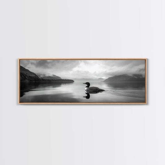 Loon Lake, Misty Reflection, Quiet Morning, Framed Canvas Print, Cabin Wall Art, Nature Lover Gift, Rustic Lakehouse Decor