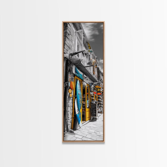 Surf Shop, Colorful Street, Coastal Market, Rustic Vibes, Framed Canvas Print, Beach House Wall Art, Travel Photography, Urban Decor