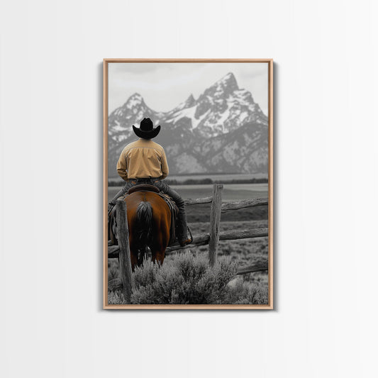 Cowboy, Mountain View, Rustic Wall Art, Southwest Wall Art, Vintage Horse Art, Western Decor, Farmhouse Art, Canvas Print, Gift Idea