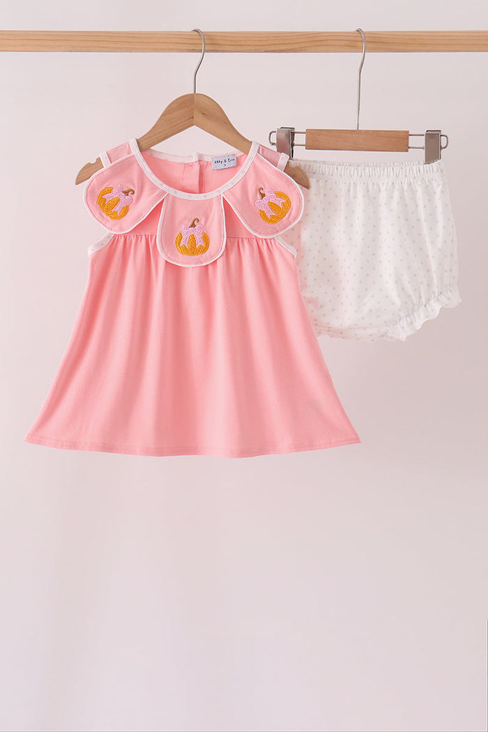 Pink pumpkin embroidery bloomer set
