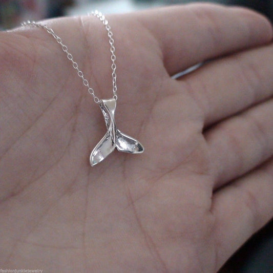 Sterling Silver Whale Tail Necklace – 15mm Pendant on 18" Chain