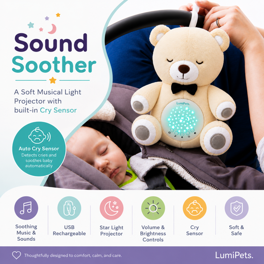 Lumipets Bear with Sound Nursery Night Light & Sound Soother for Babies