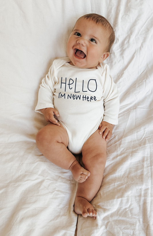 Hello I'm New Here Organic Bodysuit Long Sleeve