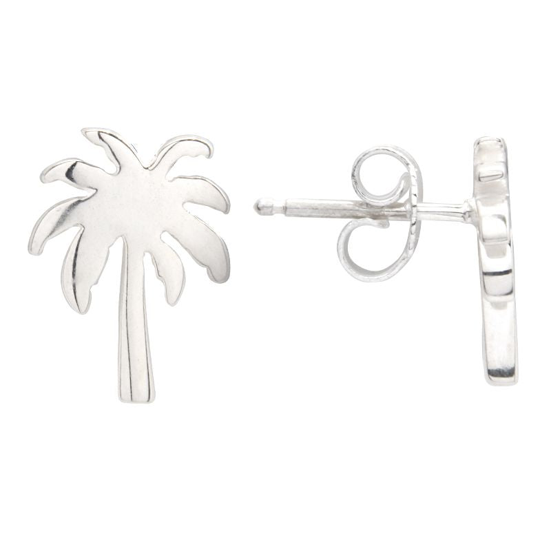 Palm Tree Stud Earrings – Sterling Silver, 9mm