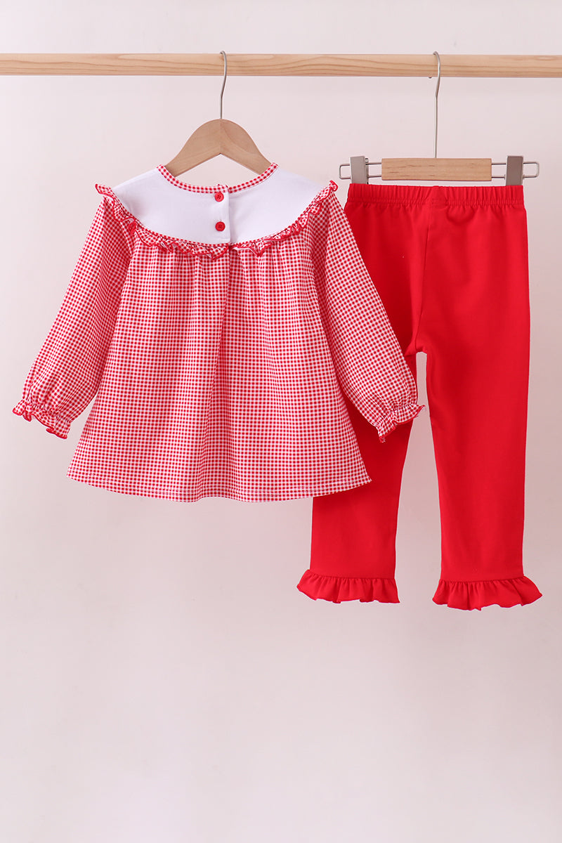 Premium Red Georgia bulldog embroidery ruffle pants set