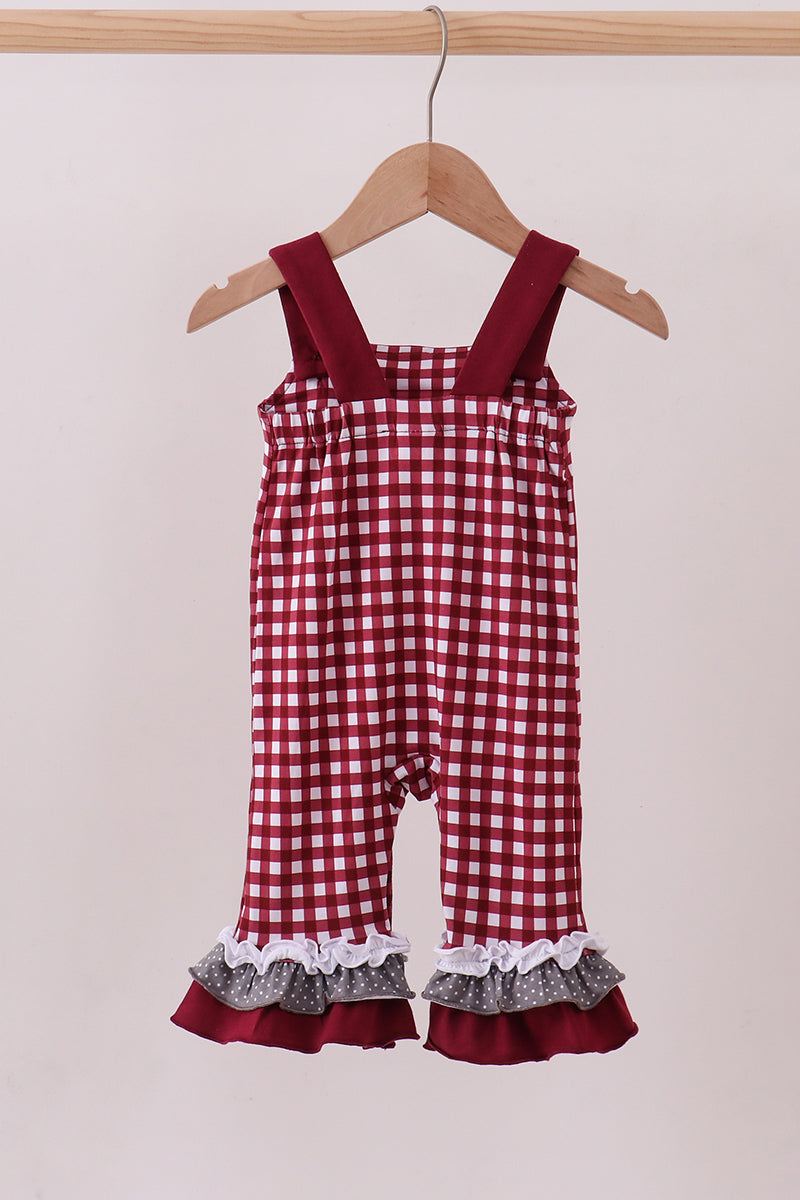 Premium Maroon Georgia bulldog gingham ruffle romper