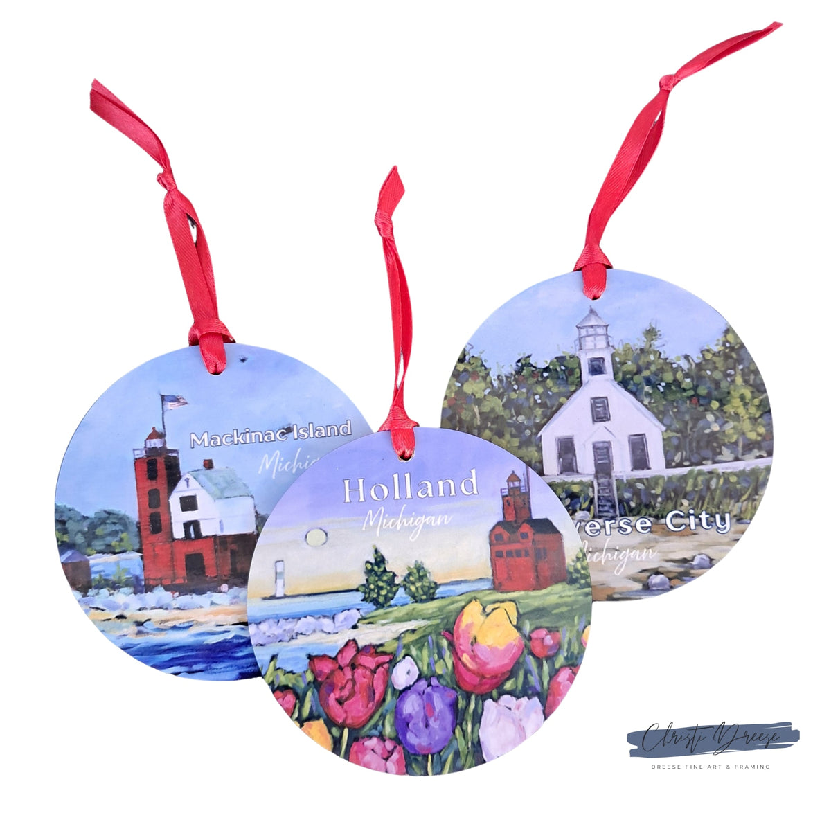 Big Sable Lighthouse Ludington Ornament | 4" Round Michigan Christmas Ornament