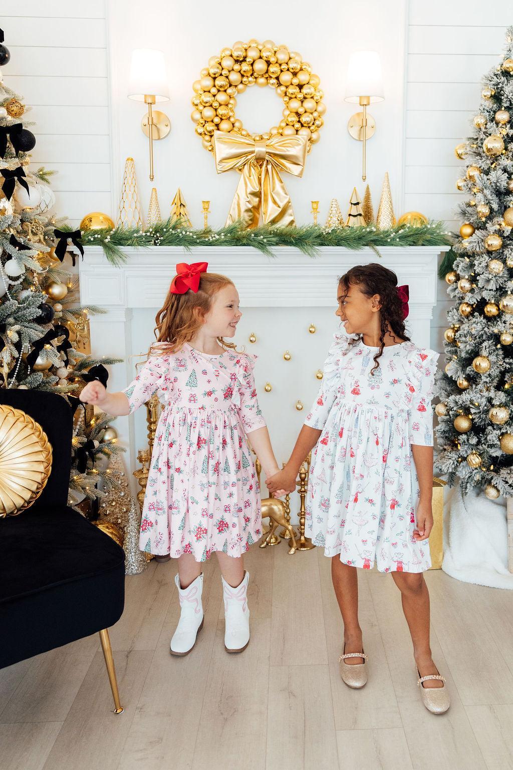 Clara's Christmas 3/4 Sleeve Ruffle Twirl Dress