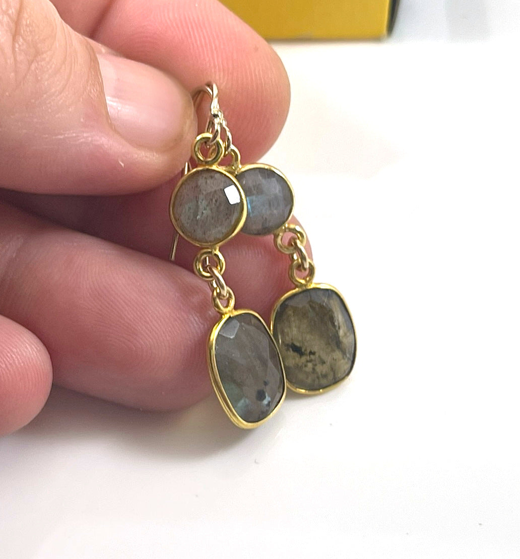 Labradorite Double Drop Earrings – 14k Gold Filled, 1.5” Gemstone Dangles