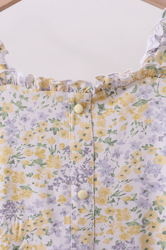 Floral print puff sleeve tiered dress