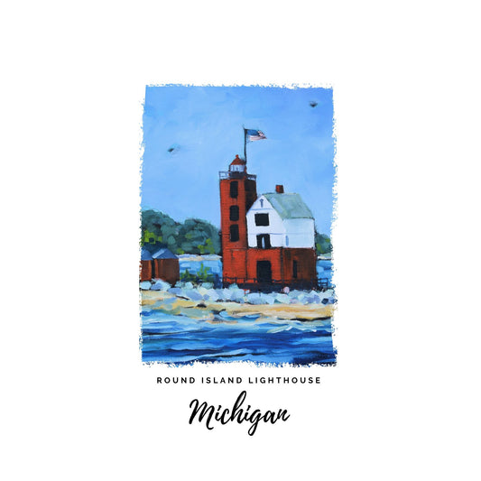 Dish Towel - "Round Island Lighthouse- Mackinac Island Kitchen Towel"