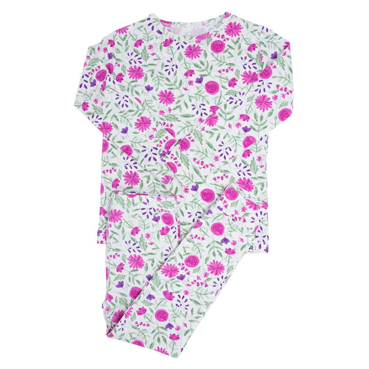 Sweet Purple Flowers Big Kid Pajama Set