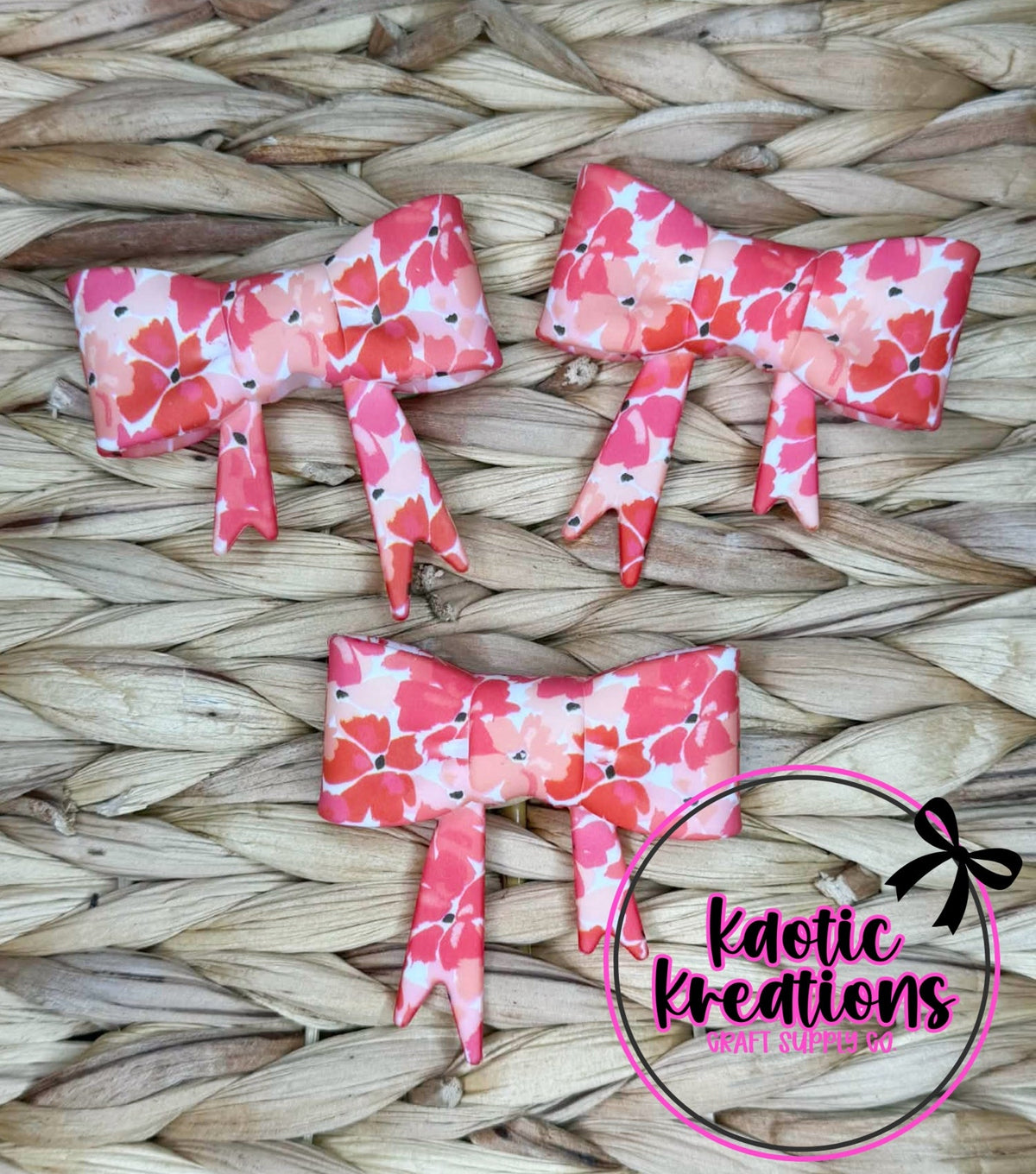 D9 BEADABLE JUMBO SILICONE BOW PINK PEACH FLORAL (1ct)