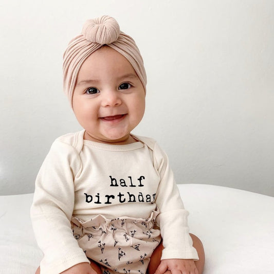 Half Birthday Organic Bodysuit Long Sleeve