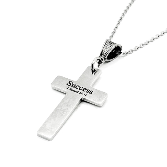 Success Scripture Cross Necklace Stainless Steel Bible Verse Faith Jewelry Christian Gift Inspirational Religious Necklace