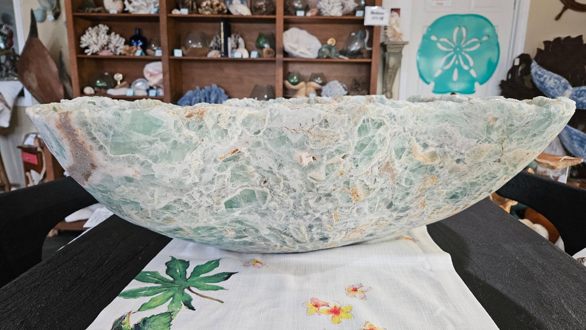 Large Hand-Carved Fluorite Bowl | Natural Crystal Centerpiece 30”