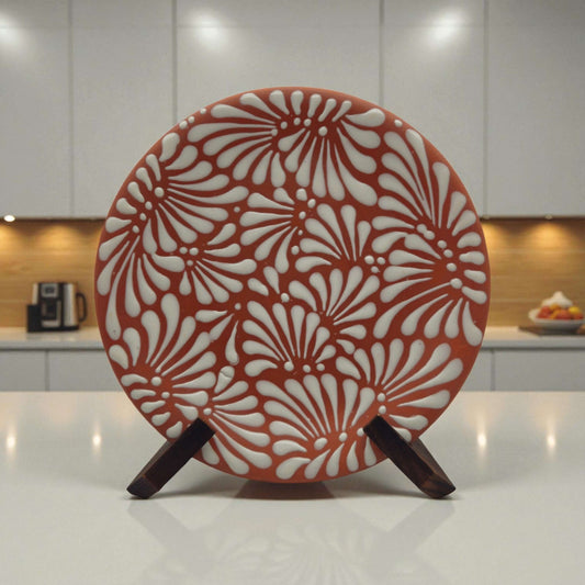 Set of 4 Brown & White Talavera Wall Plates | 10" Decorative Display
