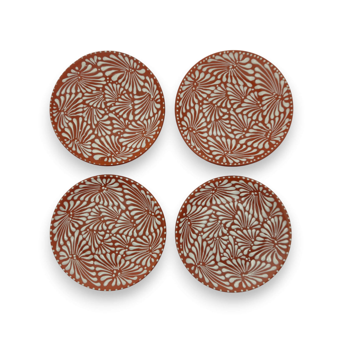 Set of 4 Brown & White Talavera Wall Plates | 11.5" Decorative Plates