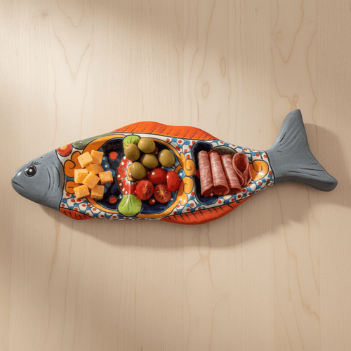 Large Handmade Talavera Fish Sectional | Colorful Serving Tray