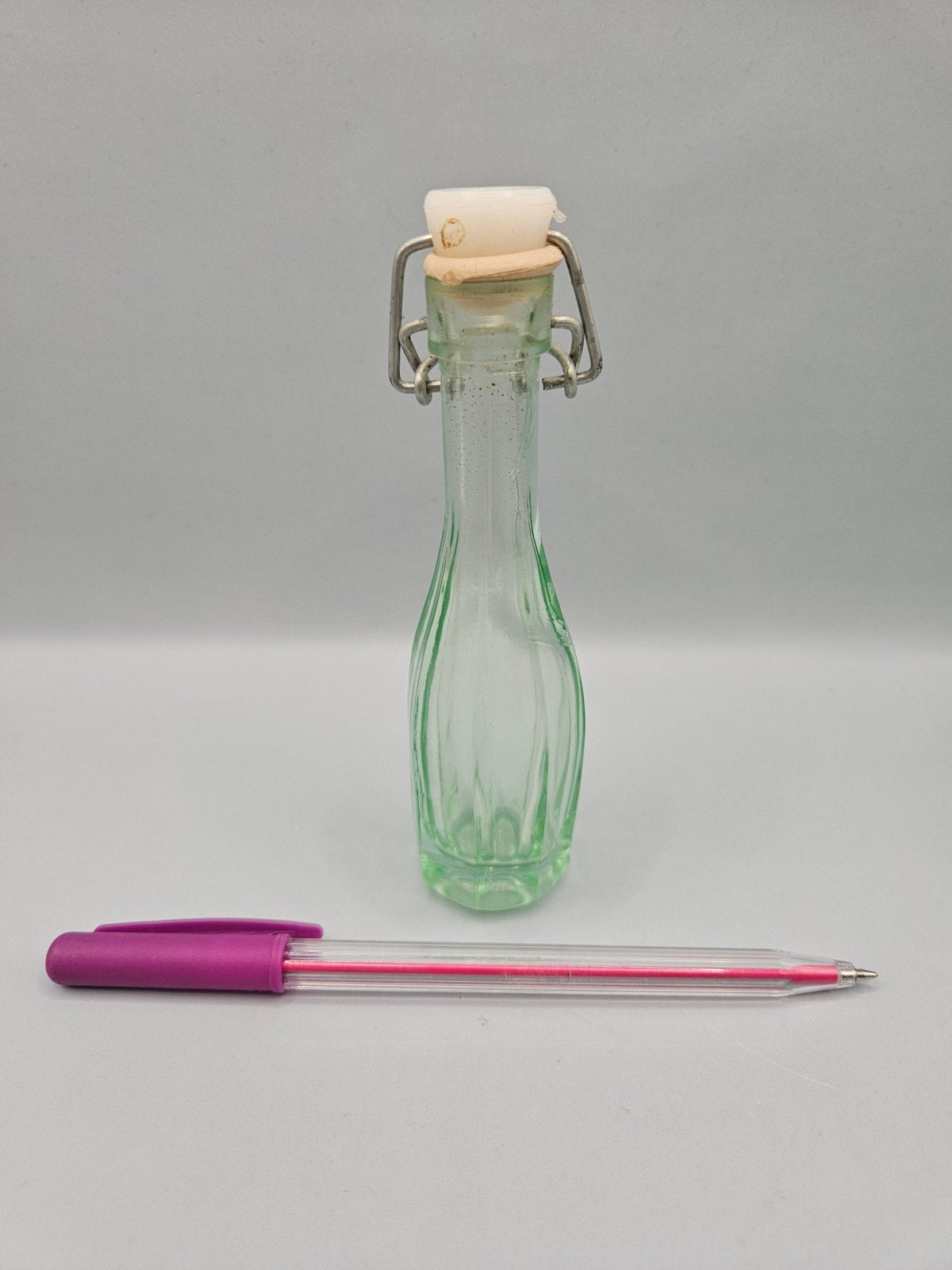 Vintage Green Glass Bottle with Swing Top Stopper-5"x1"