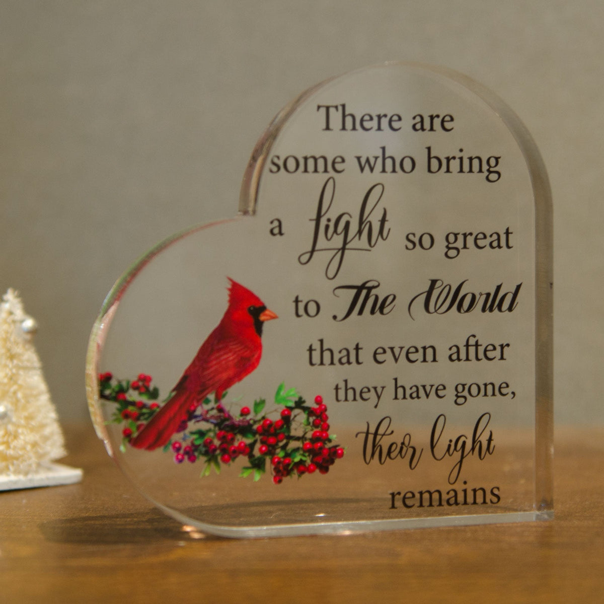 Memorial Heart With Gift Box - Acrylic Cardinal Bird