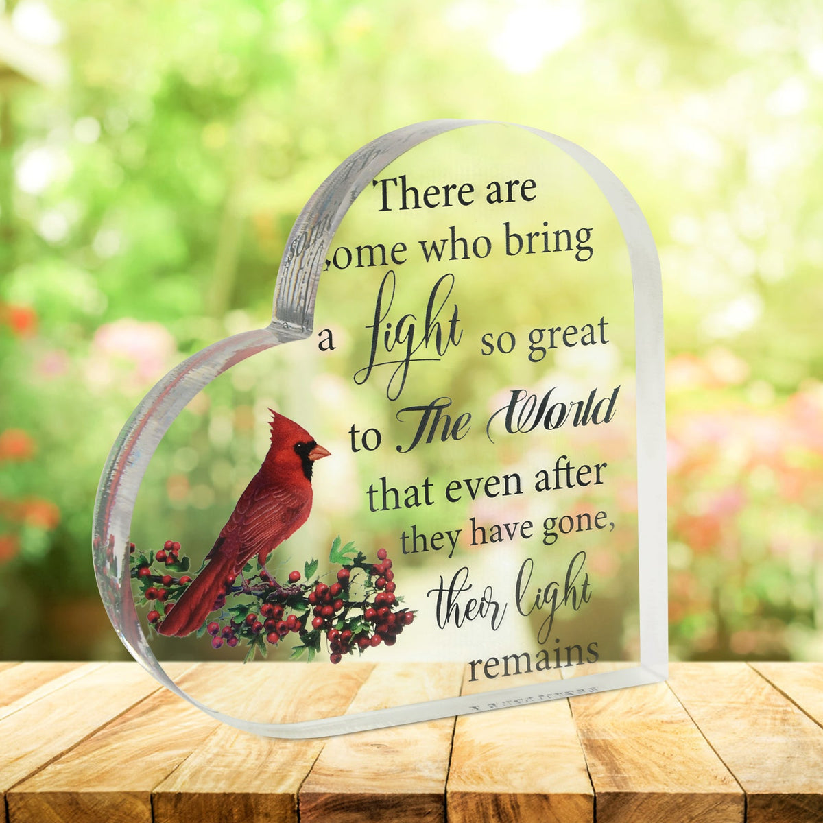Memorial Heart With Gift Box - Acrylic Cardinal Bird
