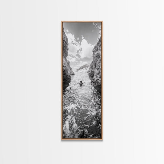 Ocean Escape, Cliff Swim, Travel Photography, Freedom Moment, Canvas Print, Minimalist Wall Art, Bathroom Decor, Beach House Art