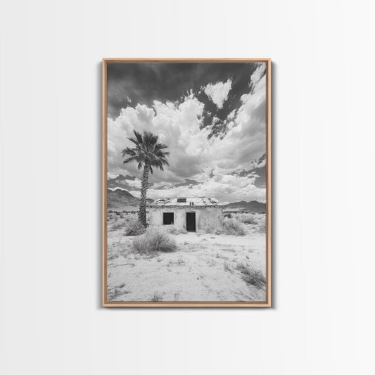 Palm Tree, Desert Shack, Abandoned Beauty, Western Minimalism, Canvas Print, Living Room Wall Art, Rustic Modern Style, Boho Wall Decor