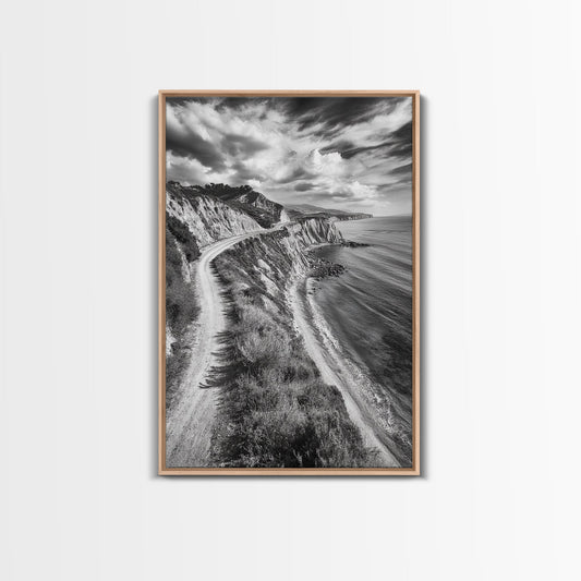 Coastal Mountain Trail, Ocean View, Travel Photography, Framed Canvas Print, Scenic Landscape Art, Office or Hallway Wall Art