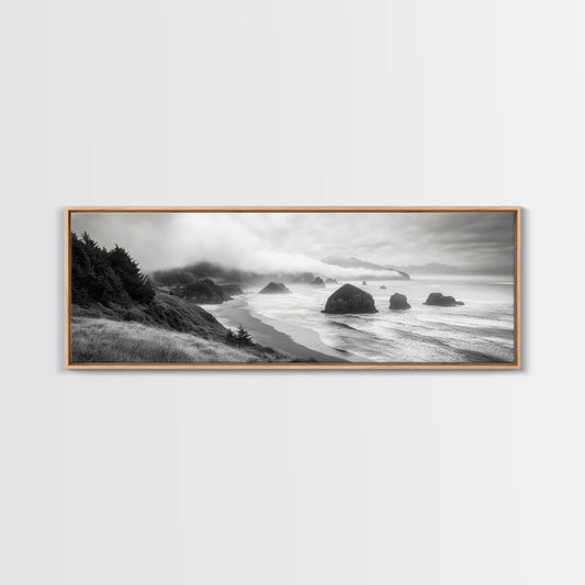 Pacific Coast, Misty Cliffs, Ocean Rocks, Moody Beach Scene, Canvas Print, Modern Nature Decor, Living Room Wall Art, Coastal Landscape