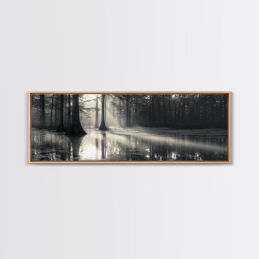 Cypress Swamp, Foggy Forest, Morning Light, Still Waters, Framed Canvas Print, Nature Wall Art, Autumn Decor, Moody Forest Photography