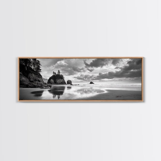 Seastacks Coastal Scene, Moody Beach Landscape, Ocean Reflections, Canvas Print, Coastal Decor, Pacific Northwest, Fall Wall Art