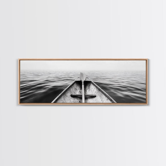 Canoe View, Open Water, Ocean Drift, Paddleboat Scene, Canvas Print, adventure wall art, rustic lake house decor, minimalist travel photo