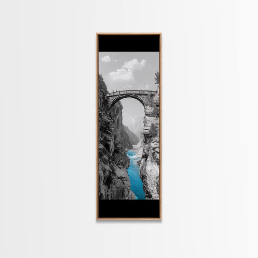 Canyon Bridge, Turquoise River, Scenic View, Majestic Nature, Framed Canvas Print, Living Room Art, Travel Inspired Wall Decor