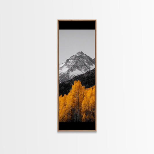Autumn Aspen Trees, Mountain Range, Fall Foliage, Framed Canvas Print, Rustic Farmhouse Art, Living Room Wall Decor, Seasonal Nature Art