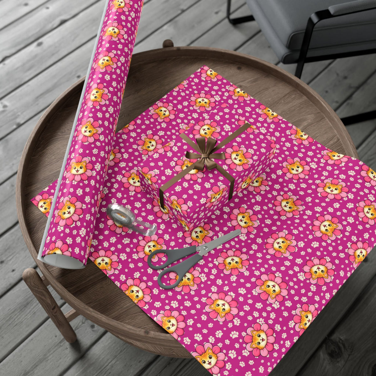 Pink Cat Blossom Gift Wrap | Cute Cat Lover Wrapping Paper