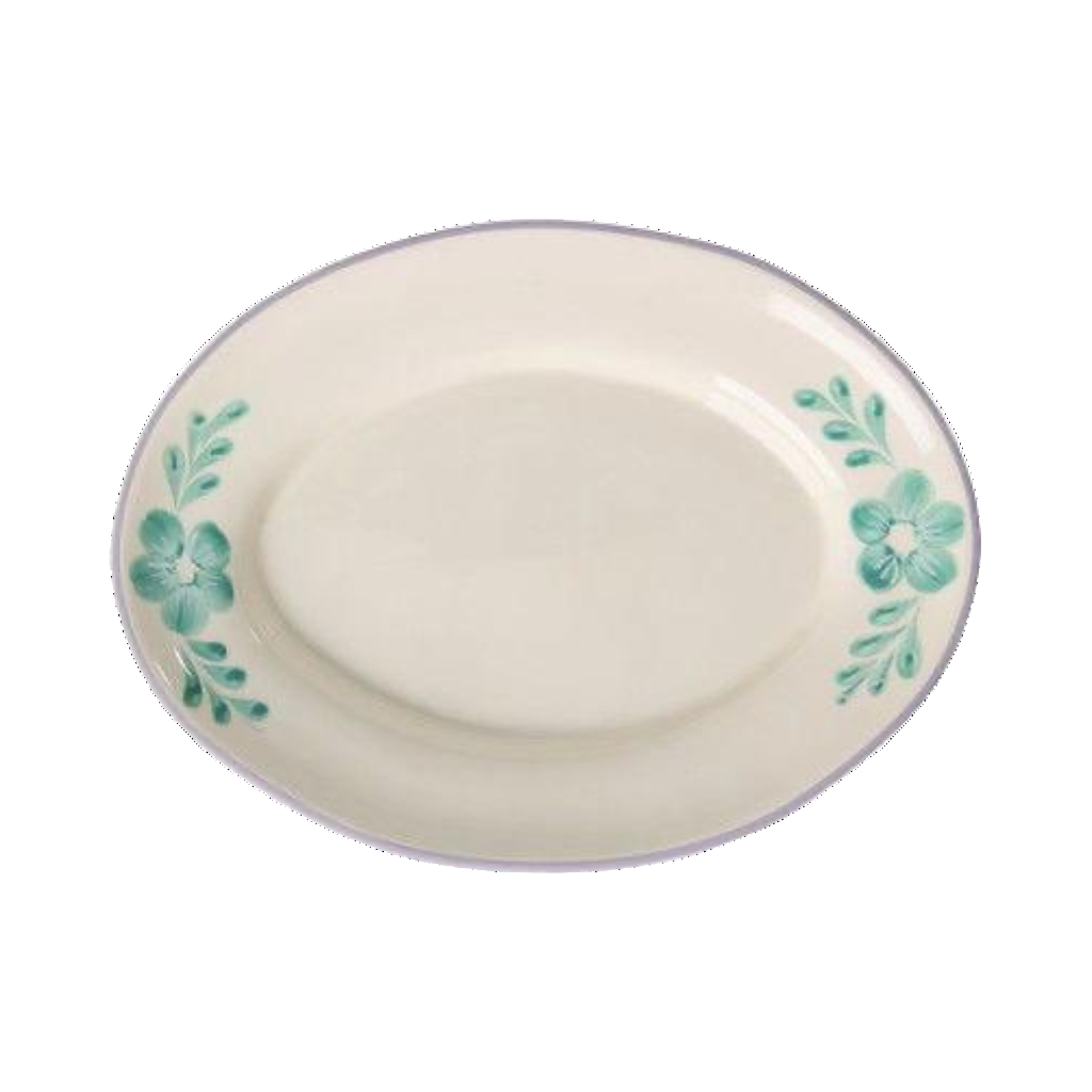 Ceramic Serving Platter with Hand-painted Green Flower Vine - Medium