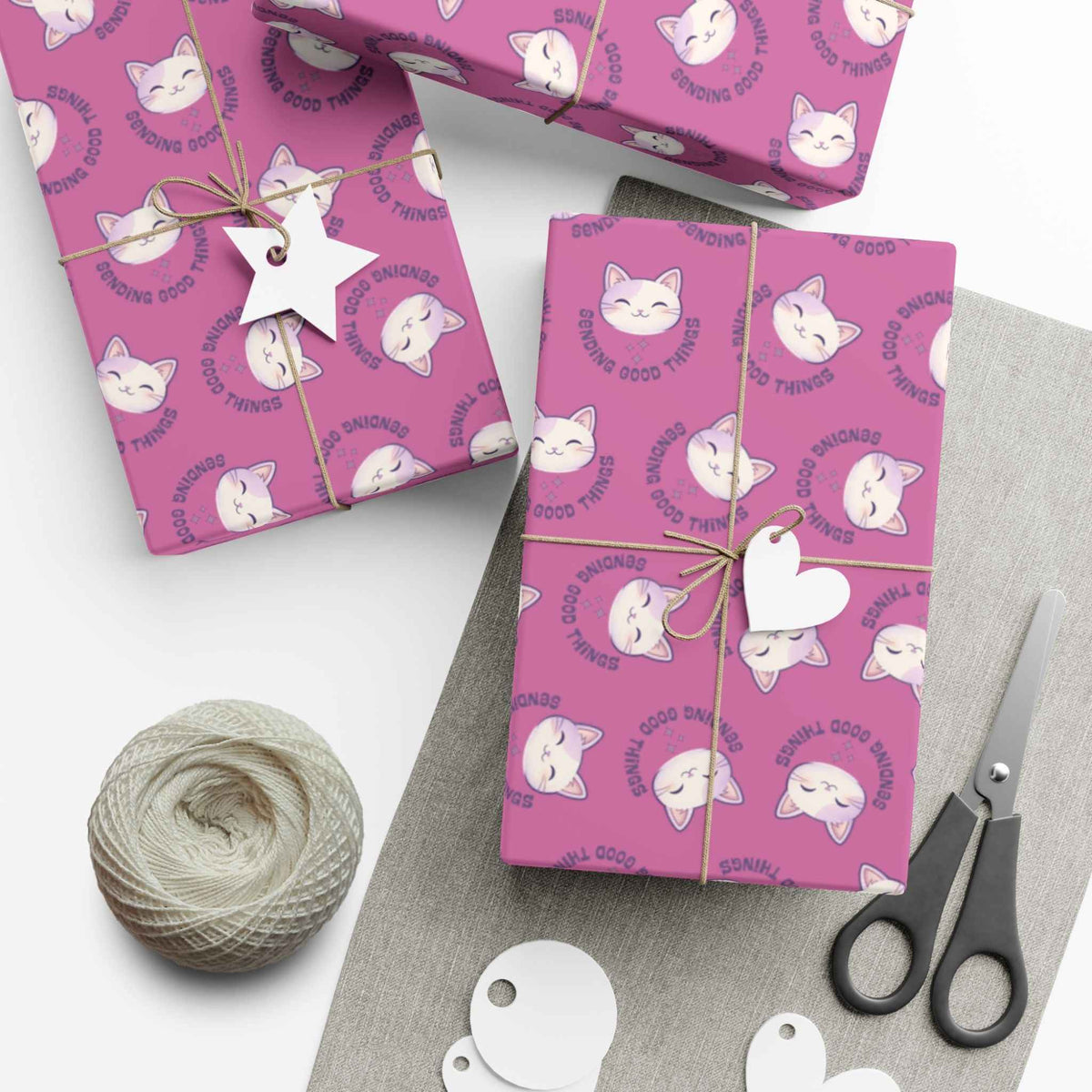 Sending Good Things Cat Gift Wrap – Pink All-Occasion Wrapping Paper