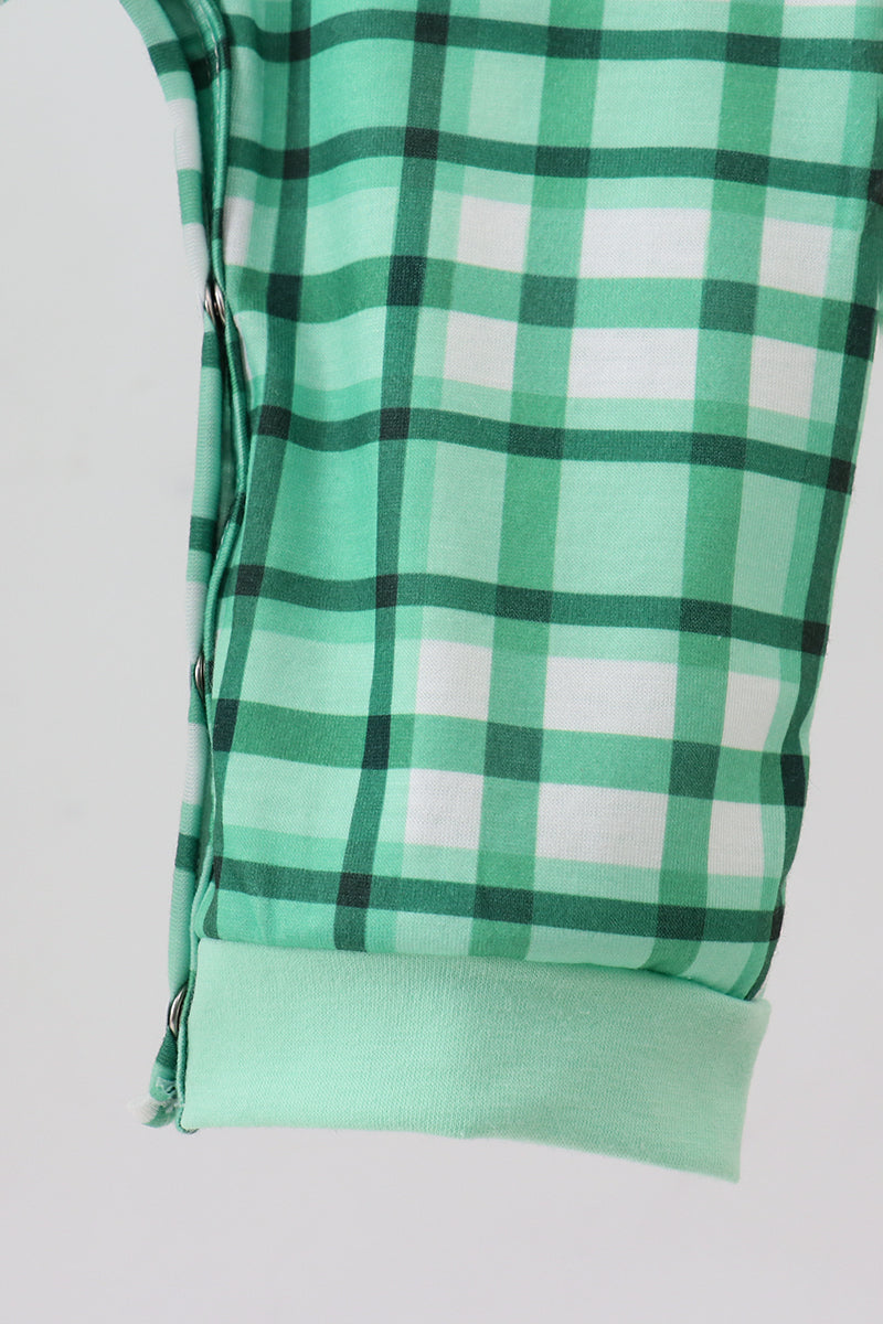 Green parade embroidery gingham romper