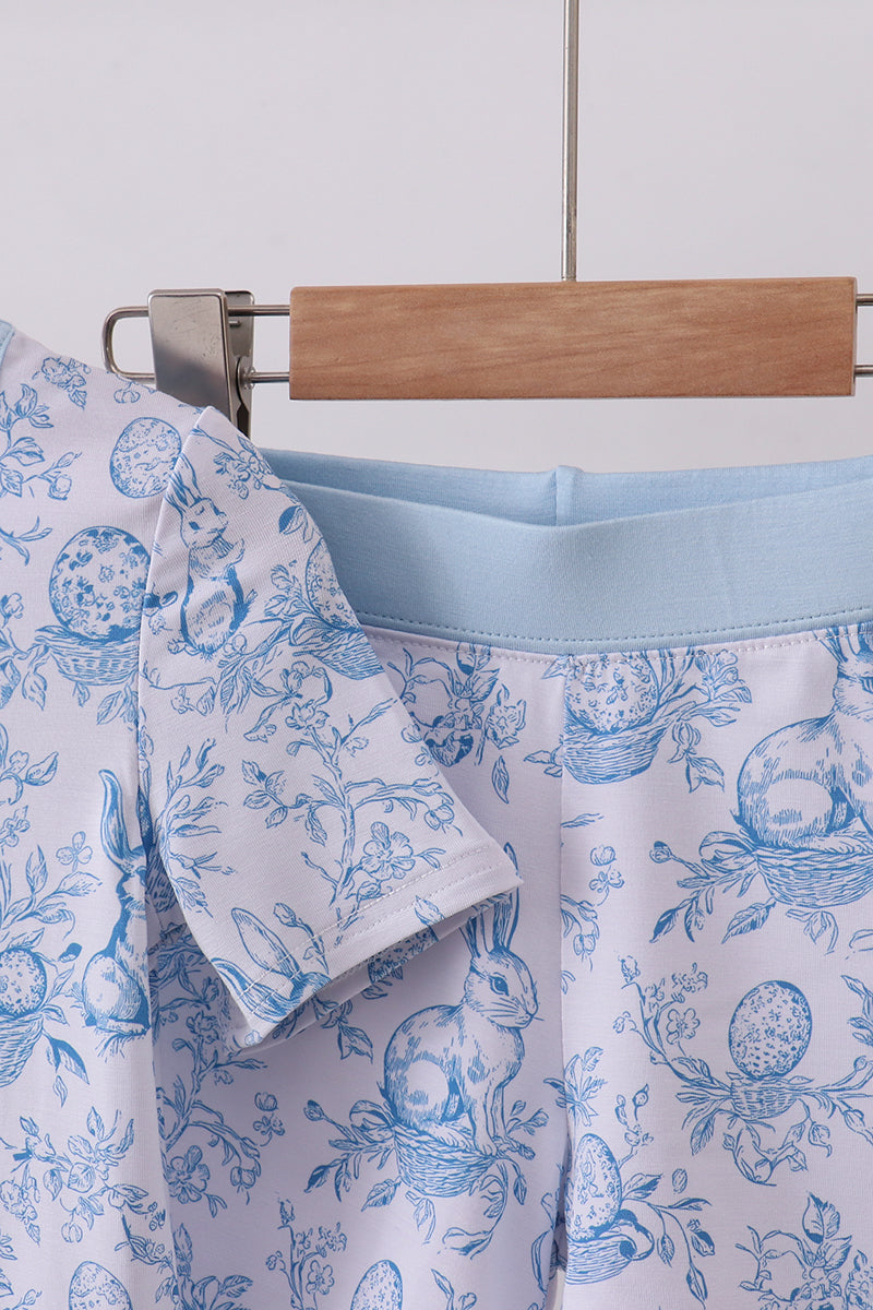 Blue bunny egg bamboo pajama shorts set
