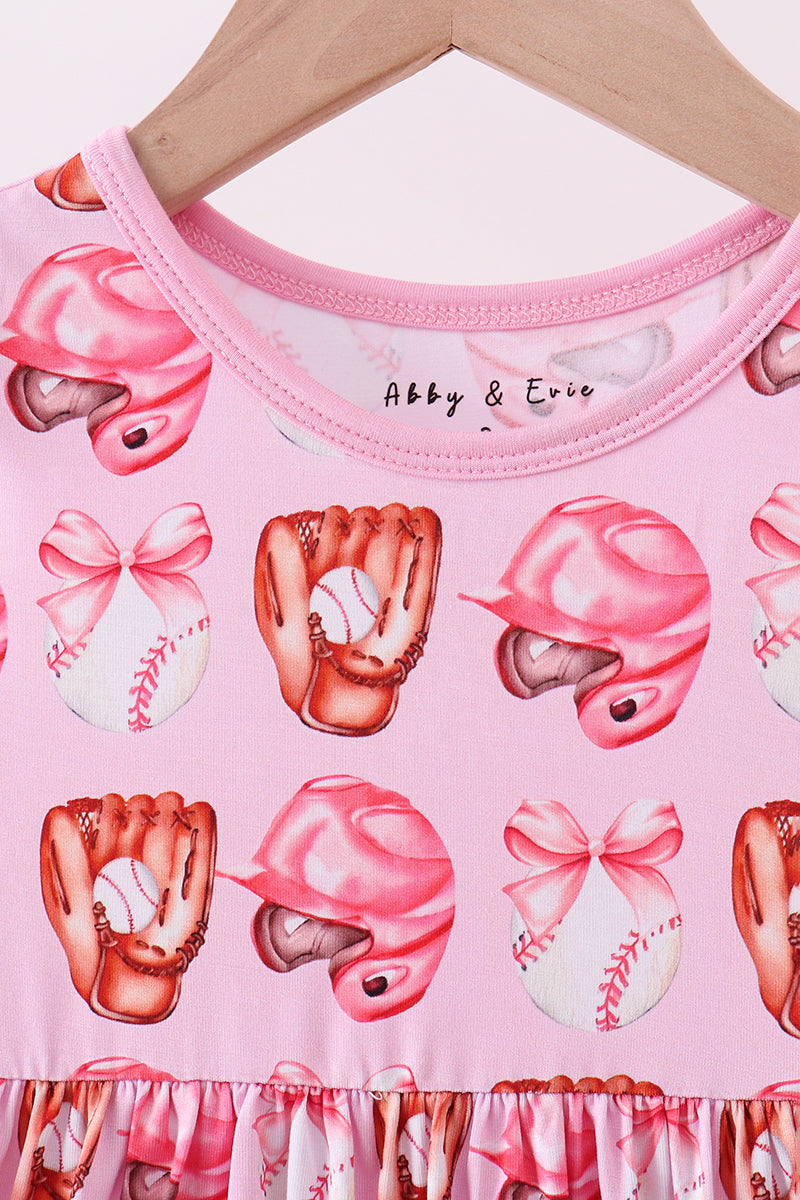 Pink bow baseball bamboo dress