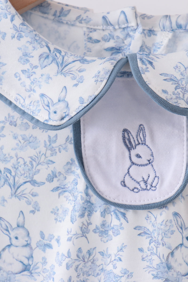 Navy bunny embroidery peter pan collar bubble