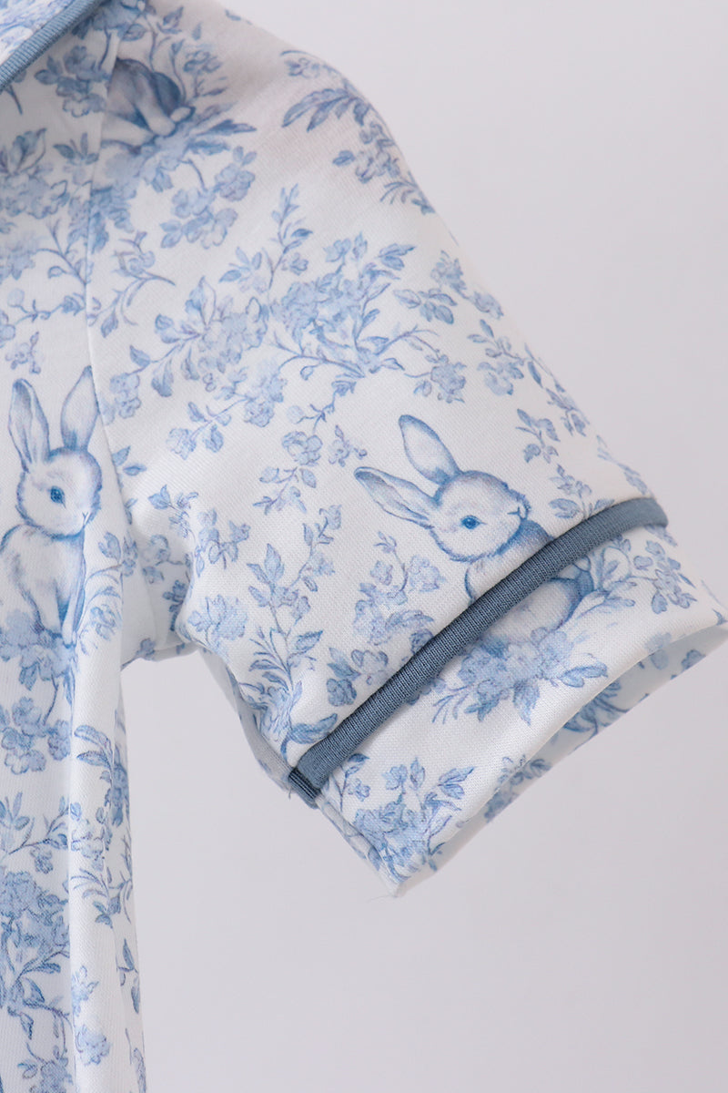 Navy bunny embroidery peter pan collar bubble