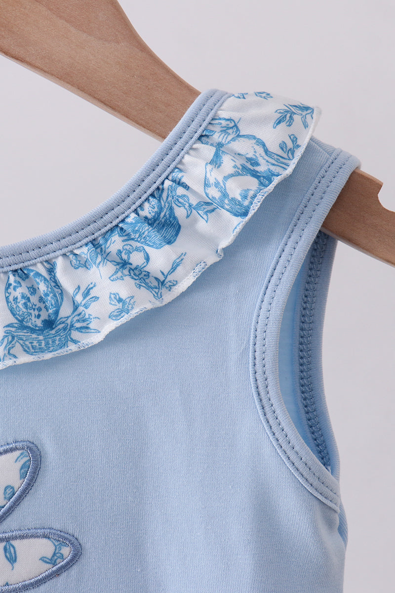 Blue bunny applique ruffle bubble