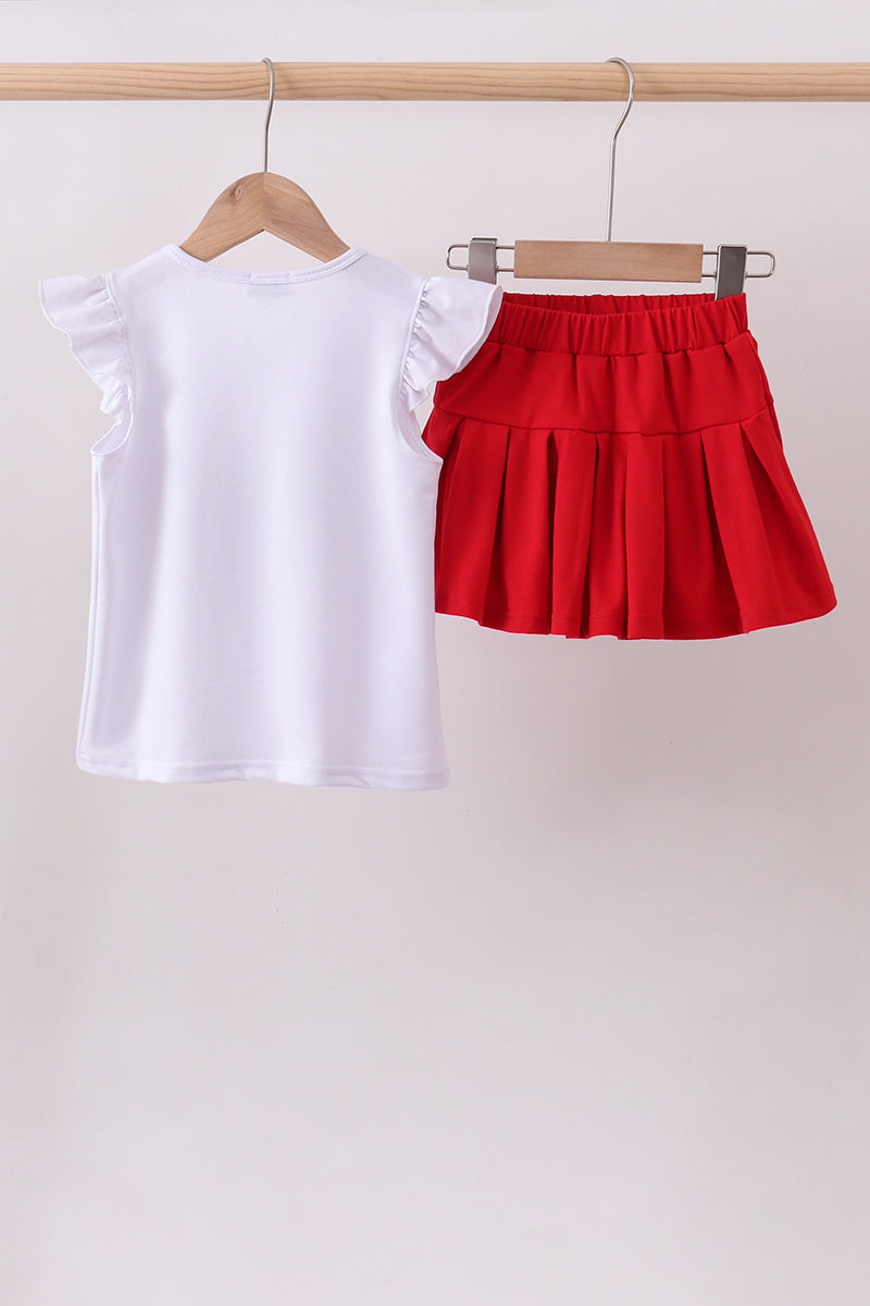 White bow sequin skort set