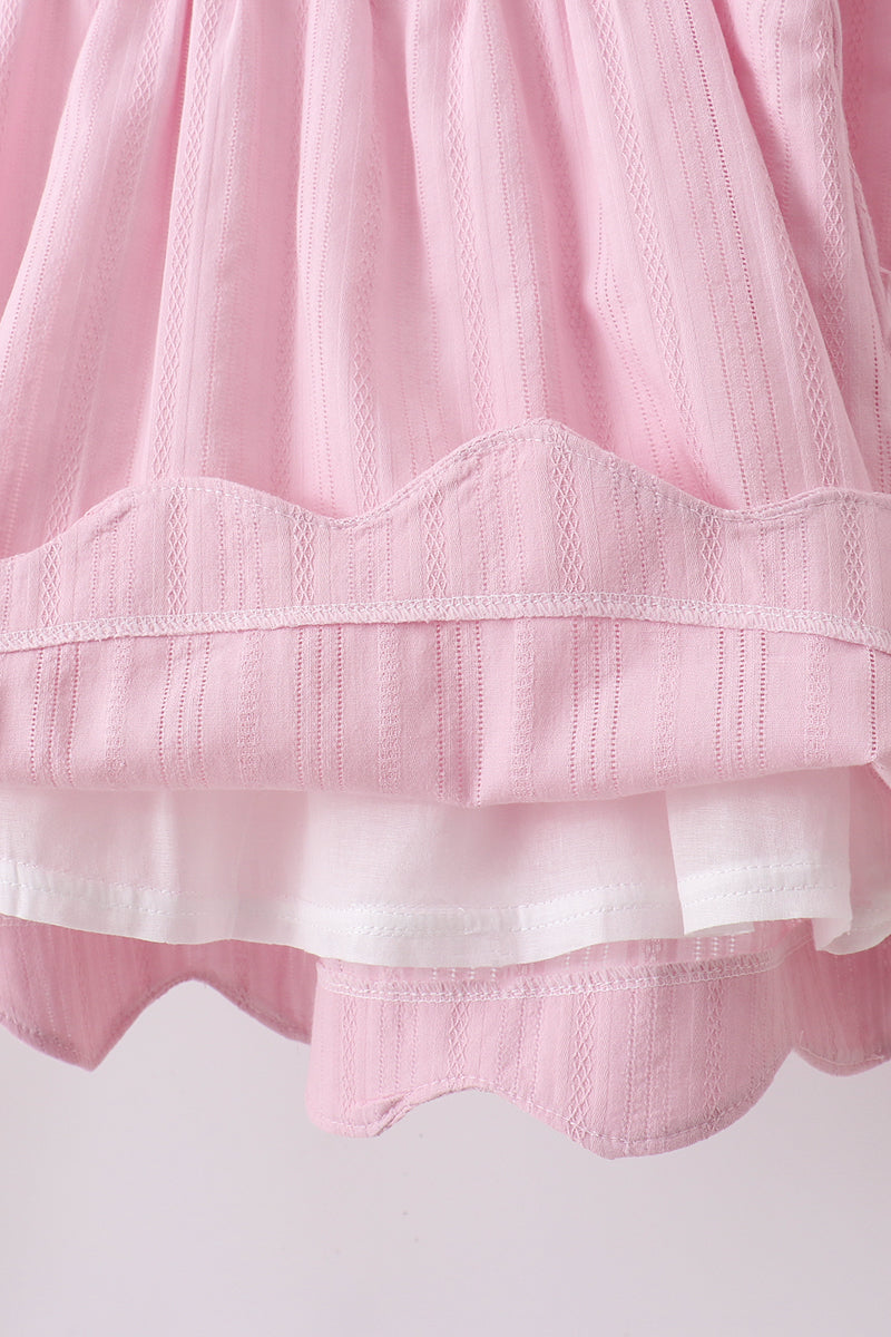 Pink fireworks flag smocked jacquard scalloped ruffle bloomer set