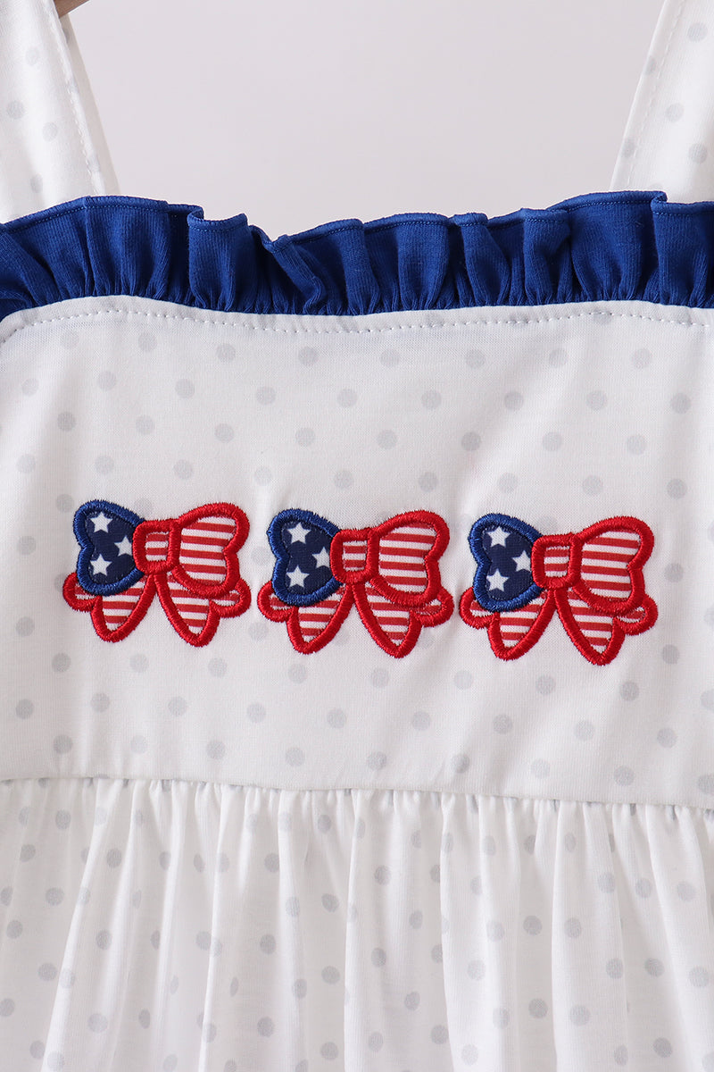 Navy bow applique ruffle dress