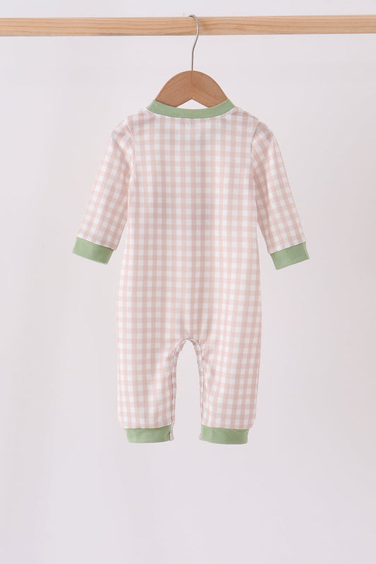 Khaki Puppy Fishing Gingham Romper
